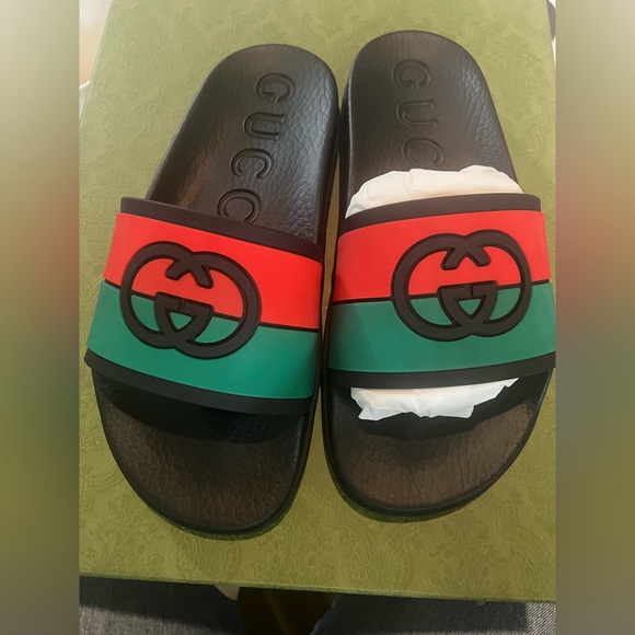 Gucci Black Slides with Red and Green GG new in box SZ 9W/6M - Picture 1 of 5